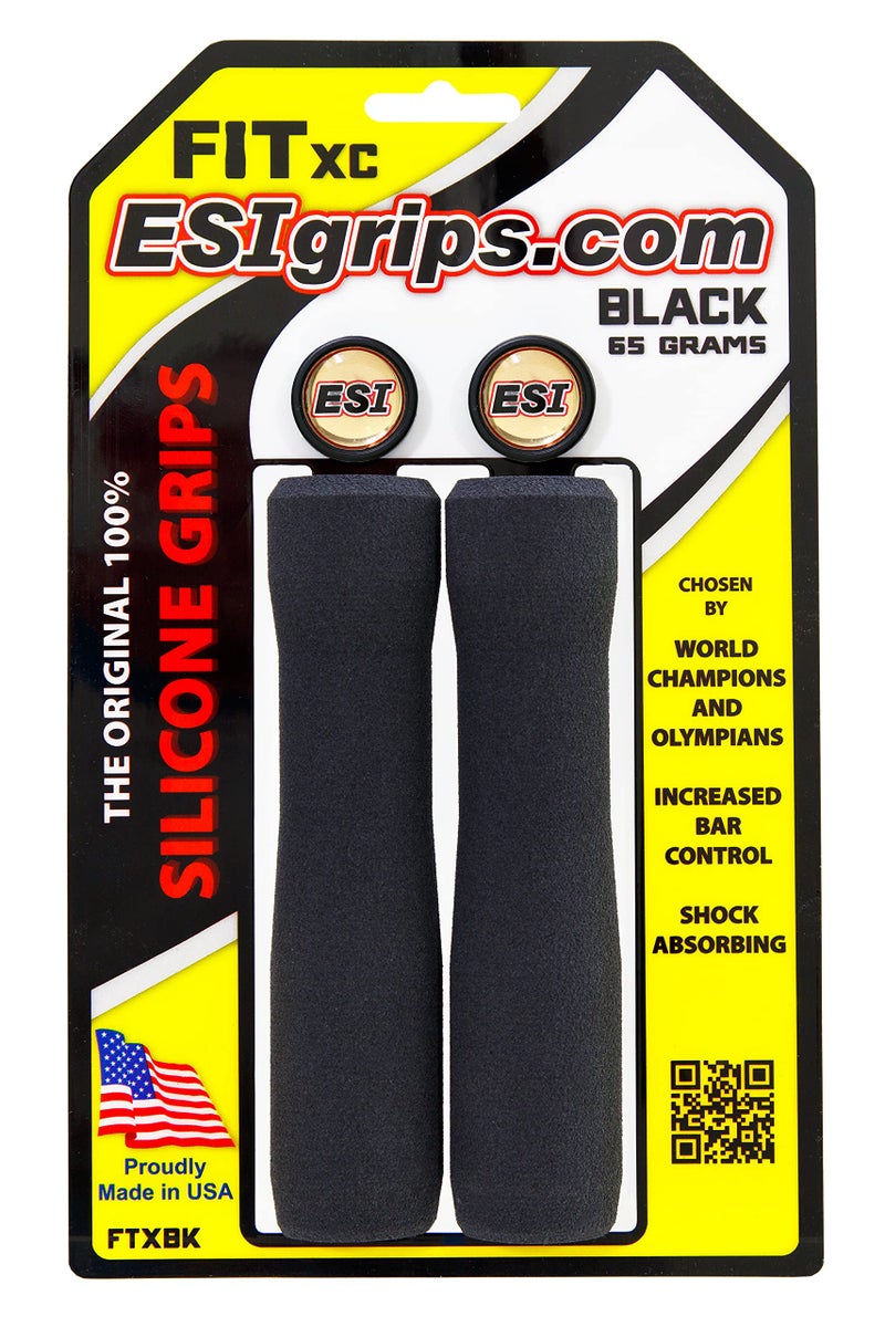 ESI Grips Fit XC Silicone Bike Grips â€“ Ergonomic MTB Handlebar Grips for Comfort and Control â€“ Made in USA - Black - Image 1